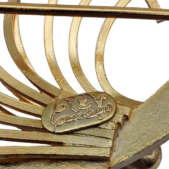 C'est Bien Gold Tone Brooch Signed Modernist Swirl Pin Vintage Jewelry - Picture 4 of 6